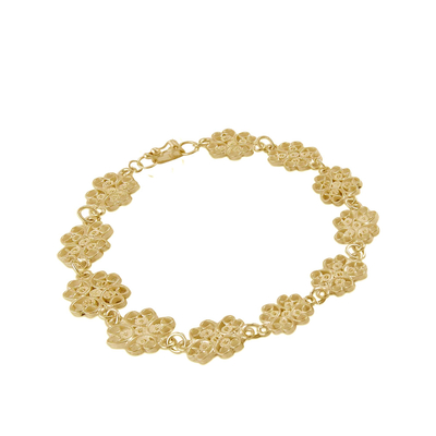 Gold plated sterling silver filigree link bracelet, 'Glistening Flowers' - Gold Plated Sterling Silver Filigree Link Bracelet from Peru