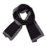 Alpaca blend reversible scarf, 'Incan Inspiration' - Reversible Ivory and Black Alpaca Blend Knit Scarf from Peru