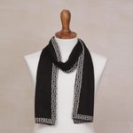 Alpaca blend reversible scarf, 'Incan Inspiration' - Reversible Ivory and Black Alpaca Blend Knit Scarf from Peru