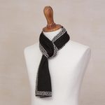 Alpaca blend reversible scarf, 'Incan Inspiration' - Reversible Ivory and Black Alpaca Blend Knit Scarf from Peru