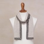 Alpaca blend reversible scarf, 'Incan Inspiration' - Reversible Ivory and Black Alpaca Blend Knit Scarf from Peru