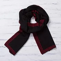 Alpaca blend reversible scarf, 'Incan Muse' - Red and Black Reversible Alpaca Blend Knit Scarf from Peru