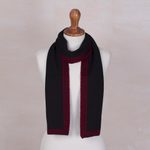Alpaca blend reversible scarf, 'Incan Muse' - Red and Black Reversible Alpaca Blend Knit Scarf from Peru