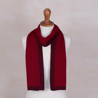 Alpaca blend reversible scarf, 'Incan Muse' - Red and Black Reversible Alpaca Blend Knit Scarf from Peru
