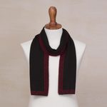 Alpaca blend reversible scarf, 'Incan Muse' - Red and Black Reversible Alpaca Blend Knit Scarf from Peru