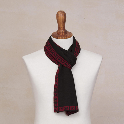 Alpaca blend reversible scarf, 'Incan Muse' - Red and Black Reversible Alpaca Blend Knit Scarf from Peru