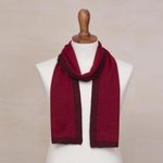 Alpaca blend reversible scarf, 'Incan Muse' - Red and Black Reversible Alpaca Blend Knit Scarf from Peru