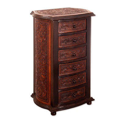 Wood and leather mini chest, 'Colonial Majesty' - Handcrafted Wood and Leather Accent Chest from Peru
