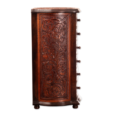 Wood and leather mini chest, 'Colonial Majesty' - Handcrafted Wood and Leather Accent Chest from Peru