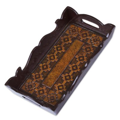 Leather tray, 'Viceregal Paradise' - Handcrafted Rectangular Leather Tray from Peru