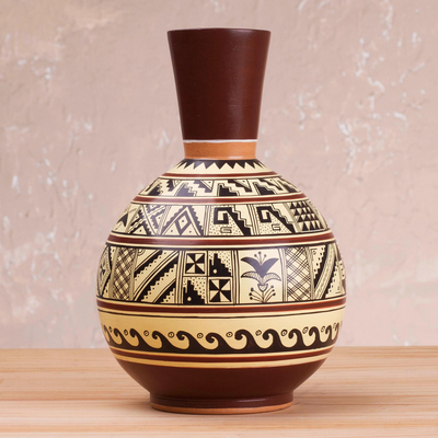 Decorative ceramic vase, 'Moche Lifestyle' - Ceramic Decorative Vase with Moche Icons from Peru