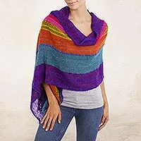 Chal de mezcla de alpaca bebé, 'Mountain Sunset' - Chal tejido a mano de mezcla de alpaca bebé a rayas multicolores audaces