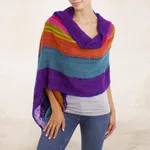 Baby alpaca blend shawl, 'Mountain Sunset' - Bold Multi-Color Striped Baby Alpaca Blend Hand Woven Shawl