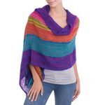 Baby alpaca blend shawl, 'Mountain Sunset' - Bold Multi-Color Striped Baby Alpaca Blend Hand Woven Shawl