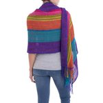 Baby alpaca blend shawl, 'Mountain Sunset' - Bold Multi-Color Striped Baby Alpaca Blend Hand Woven Shawl