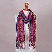 Baby alpaca blend scarf, 'Draped with Color'