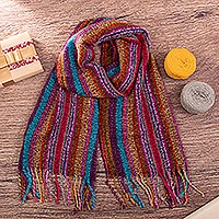 Baby alpaca blend scarf, 'Draped with Color' - Baby Alpaca Blend Hand Woven Colorful Striped Scarf