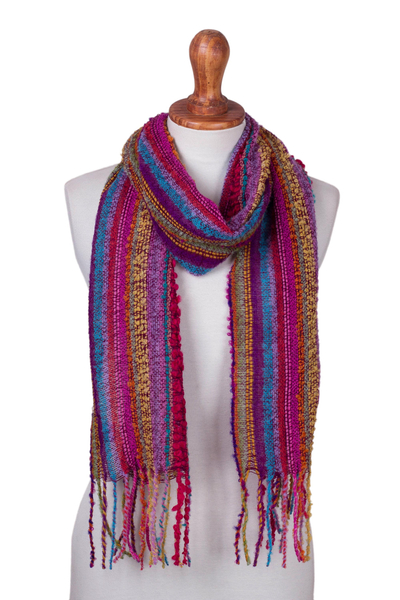Baby Alpaca Blend Hand Woven Colorful Striped Scarf