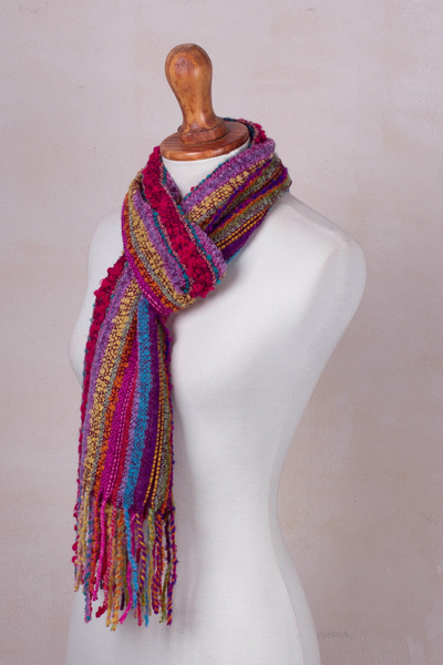 Baby alpaca blend scarf, 'Draped with Color' - Baby Alpaca Blend Hand Woven Colorful Striped Scarf