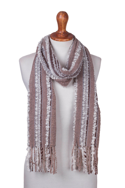 Baby Alpaca Blend Hand Woven Earth-Tones Striped Scarf