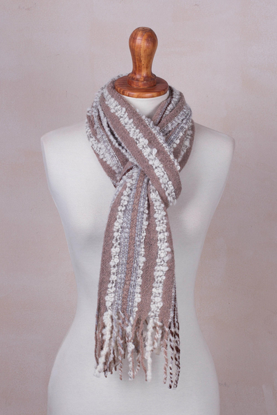Baby alpaca blend scarf, 'New Lands' - Baby Alpaca Blend Hand Woven Earth-Tones Striped Scarf