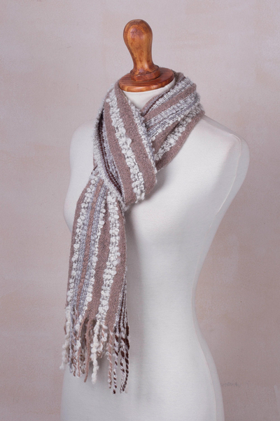 Baby alpaca blend scarf, 'New Lands' - Baby Alpaca Blend Hand Woven Earth-Tones Striped Scarf