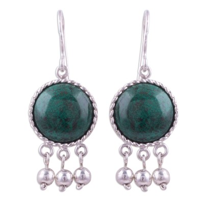 Chrysocolla dangle earrings, 'Gypsy Style' - Circular Chrysocolla and Silver Dangle Earrings from Peru