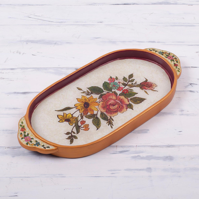 Reverse painted glass tray, Regal Bouquet