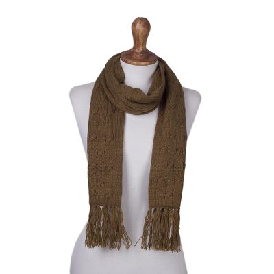 Cable knit scarf, 'Soft Winter Tan' - Andean Acrylic Cable Knit Scarf in Tan