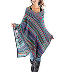 Fuchsia and Multi-Color Striped Acrylic Knit Poncho, 'Stripes in Bloom'