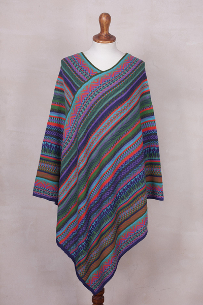 Knit poncho, Stripes in Bloom