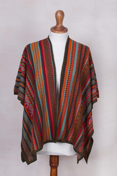 Knit ruana, 'Desert Strata' - Multi-Color Striped Knit Layering Ruana