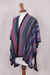 Knit kimono-style ruana, 'Garden Strata' - Fuchsia and Multi-Color Striped Acrylic Knit Ruana