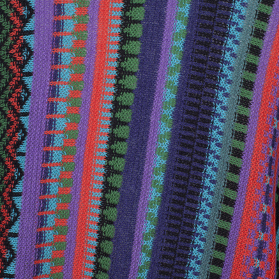 Knit kimono-style ruana, 'Garden Strata' - Fuchsia and Multi-Color Striped Acrylic Knit Ruana