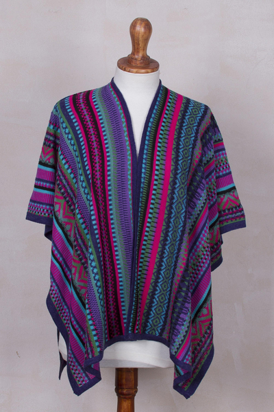 Gestrickter Kimono aus Alpakamischung - Peruanischer Ruana-Kimono aus mehrfarbiger Acryl- und Alpakamischung