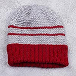 Men's Red and Grey Striped Alpaca Blend Hat from Peru, 'Winter's Embrace in Red'