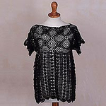 Black Hand-Crocheted 100% Pima Cotton Top from Peru, 'Midnight Blossoms'