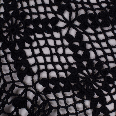 100% pima cotton top, 'Midnight Blossoms' - Black Hand-Crocheted 100% Pima Cotton Top from Peru