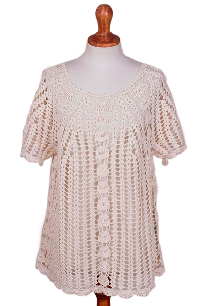 100% pima cotton top, 'Maiden's Dream' - Handcrafted 100% Pima Cotton Pullover Top in White from Peru
