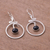 Obsidian dangle earrings, 'Swirling Moons' - Round Black Obsidian Dangle Earrings from Peru (image 2b) thumbail