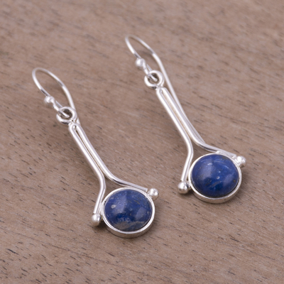 Lapis lazuli dangle earrings, 'Killa Moon' - Lapis Lazuli and Sterling Silver Earrings from Peru