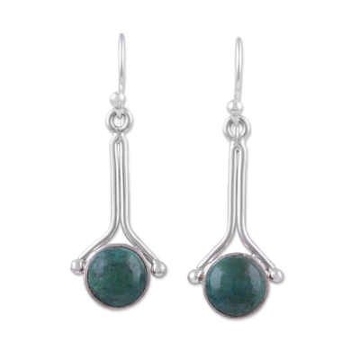 Chrysocolla dangle earrings, 'Killa Moon' - Chrysocolla and Sterling Silver Earrings from Peru