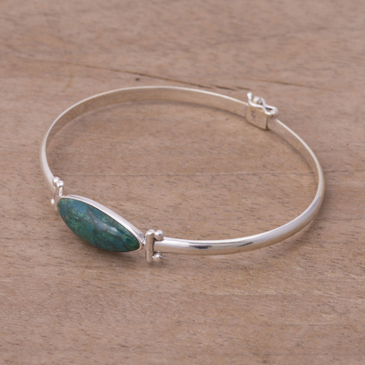 Chrysocolla pendant bracelet, 'Eternal Gaze' - Chrysocolla and Sterling Silver Pendant Bracelet from Peru