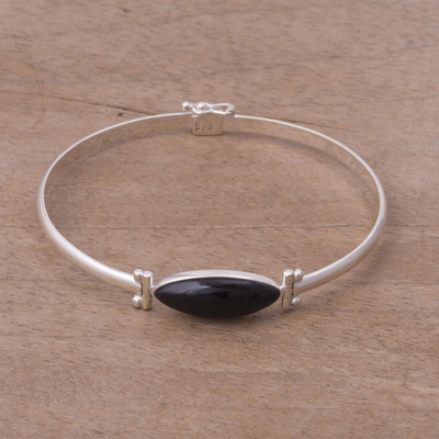 Obsidian pendant bracelet, 'Eternal Gaze' - Obsidian and Sterling Silver Pendant Bracelet from Peru