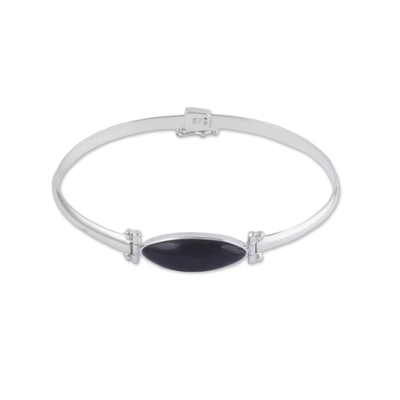 Obsidian pendant bracelet, 'Eternal Gaze' - Obsidian and Sterling Silver Pendant Bracelet from Peru