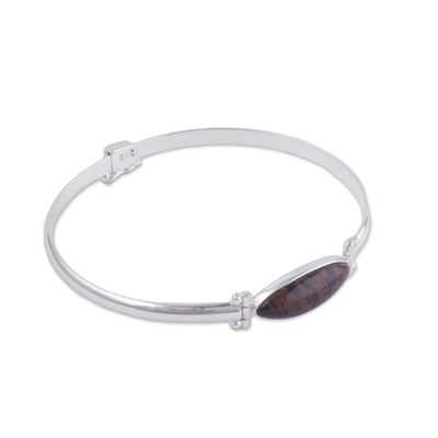 Mahogany obsidian pendant bracelet, 'Eternal Gaze' - Mahogany Obsidian and Sterling Silver Bangle Bracelet