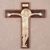 Cedar wood and bronze leaf wall cross, 'Byzantine Christ in Gold' - Handcrafted Cedar and Bronze Leaf Wall Cross from Peru (image 2) thumbail