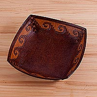 Leather catchall, 'Inca Seacoast' - Handcrafted Tooled Leather Inca Wave Motif Catchall