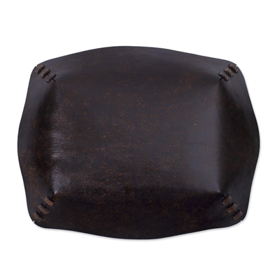Leather catchall, 'Spanish Viceroy' - Peru Handcrafted Tooled Leather Colonial Art Theme Catchall