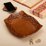 Leather catchall, 'Bramblebush' - Peruvian Handcrafted Tooled Leather Andean Catchall